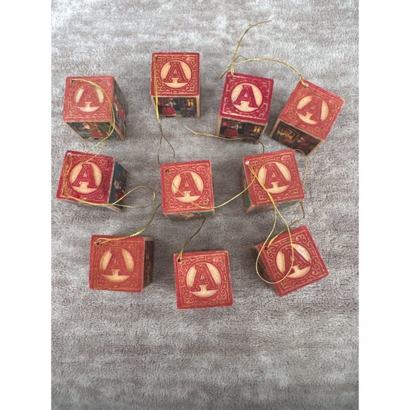 Vintage Santa Letter Wood Block Ornaments Set of 10 - Picture 6 of 6